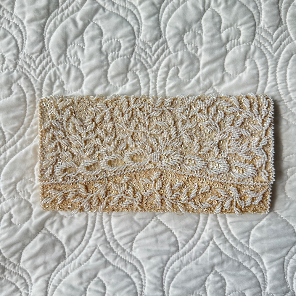 Elegant Gold Beaded Clutch